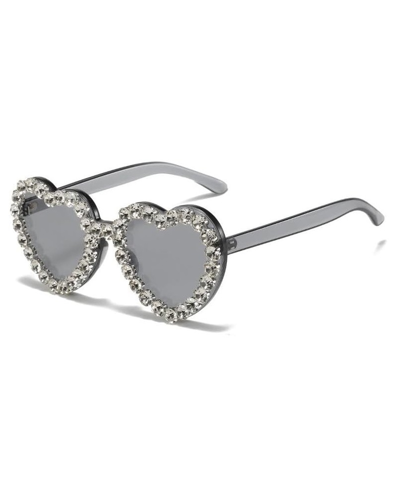 Women Heart Shaped Sunglasses With Rhinestone Candy Color Transparent Heart Glasses For Traveling Party Grey White $8.99 Heart