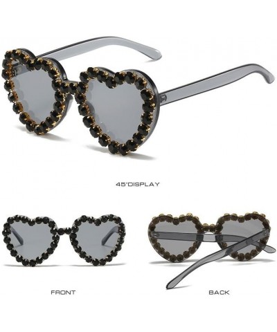 Women Heart Shaped Sunglasses With Rhinestone Candy Color Transparent Heart Glasses For Traveling Party Grey White $8.99 Heart