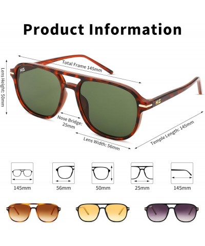 Retro Square Aviator Sunglasses for Women Men Classic Vintage 70s Double Bridge Sunglasses UV400 A4 Leopard Frame/Green Lens ...