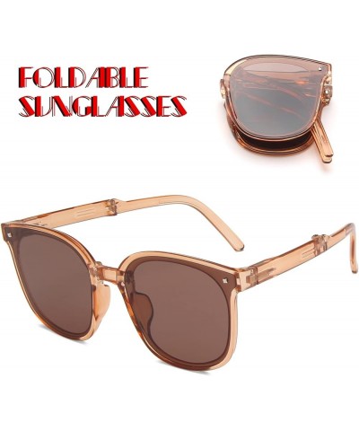 Sunglasses Womens Vintage Retro Round Mirrored Sunglasses for Women Man Polarized Foldable Round Chic Retro Brown $7.27 Round