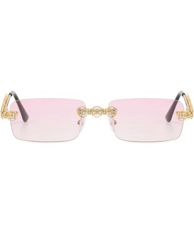 Rimless Rhinestone Sunglasses Women Crystal Sparkling Diamond Rectangle Sun Glasses bling Party Sunglasses Pink $10.90 Rectan...