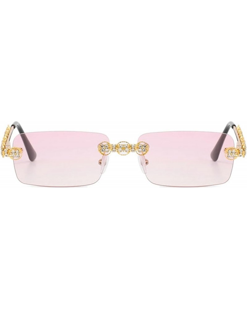 Rimless Rhinestone Sunglasses Women Crystal Sparkling Diamond Rectangle Sun Glasses bling Party Sunglasses Pink $10.90 Rectan...