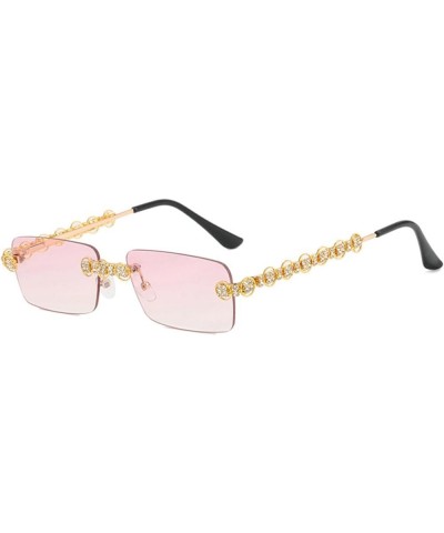 Rimless Rhinestone Sunglasses Women Crystal Sparkling Diamond Rectangle Sun Glasses bling Party Sunglasses Pink $10.90 Rectan...