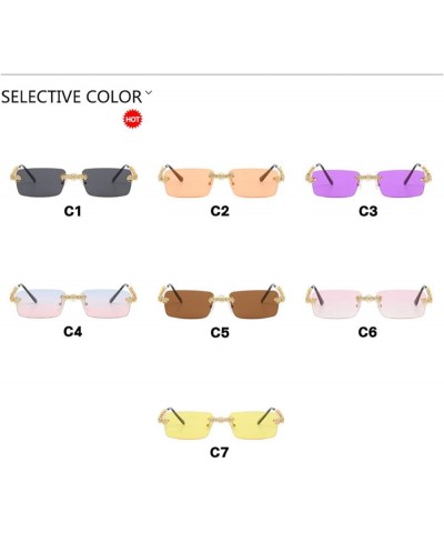 Rimless Rhinestone Sunglasses Women Crystal Sparkling Diamond Rectangle Sun Glasses bling Party Sunglasses Pink $10.90 Rectan...