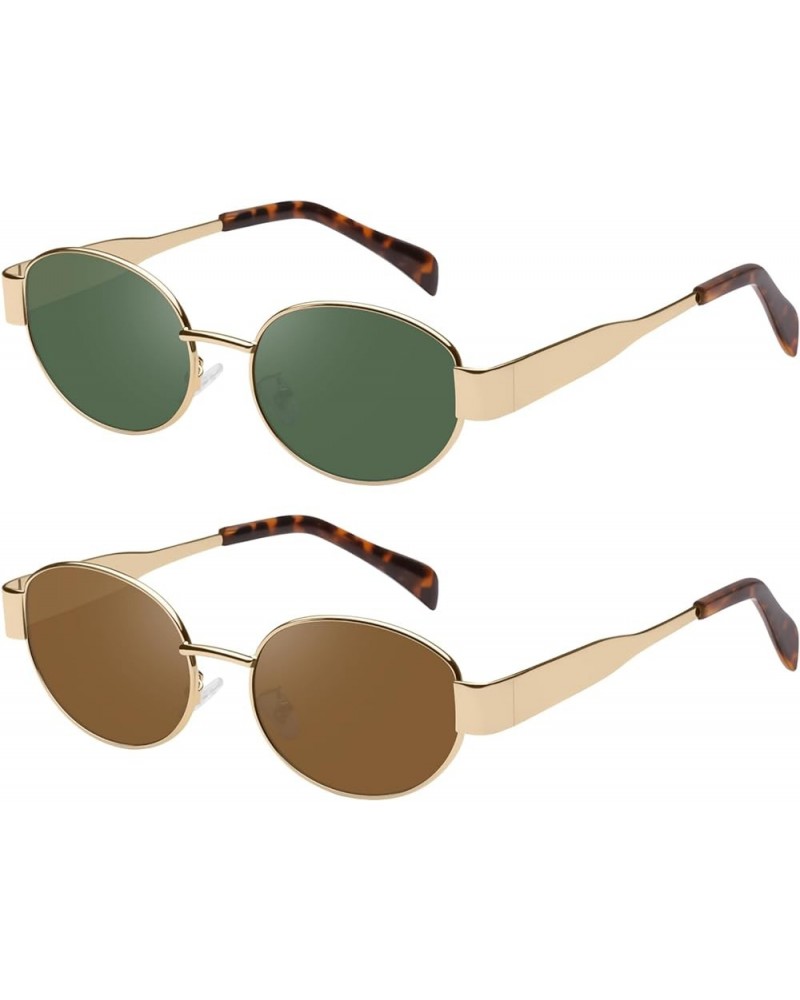 Retro Oval Sunglasses for Women Men Trendy Classic Shades Sun Glasses Metal Frame UV400 Protection Gold/Green+gold/Brown $11....