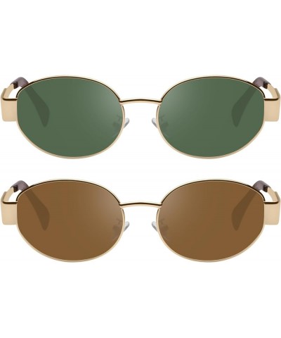 Retro Oval Sunglasses for Women Men Trendy Classic Shades Sun Glasses Metal Frame UV400 Protection Gold/Green+gold/Brown $11....