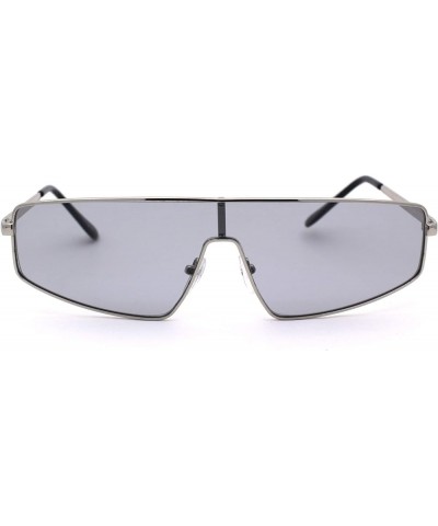 80s Shield Metal Rim Retro Dad Shade Sunglasses Silver Solid Grey $9.15 Shield