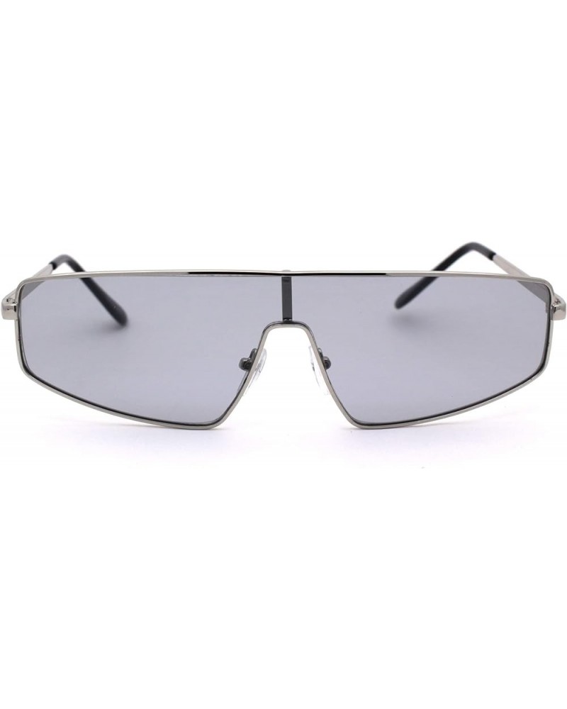 80s Shield Metal Rim Retro Dad Shade Sunglasses Silver Solid Grey $9.15 Shield