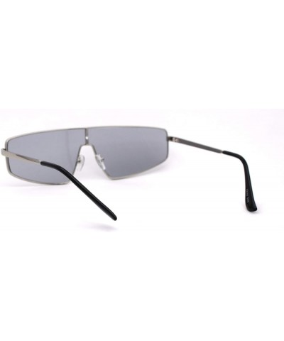 80s Shield Metal Rim Retro Dad Shade Sunglasses Silver Solid Grey $9.15 Shield