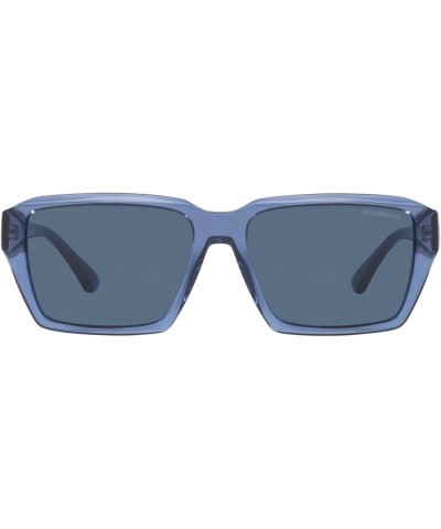 Men's Ea4186 Rectangular Sunglasses Shiny Transparent Blue/Dark Blue $34.35 Rectangular