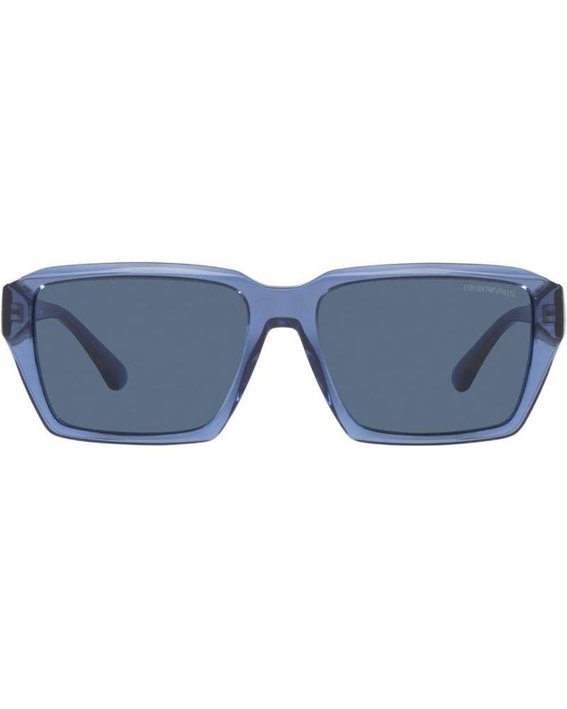 Men's Ea4186 Rectangular Sunglasses Shiny Transparent Blue/Dark Blue $34.35 Rectangular