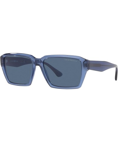 Men's Ea4186 Rectangular Sunglasses Shiny Transparent Blue/Dark Blue $34.35 Rectangular