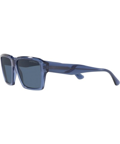 Men's Ea4186 Rectangular Sunglasses Shiny Transparent Blue/Dark Blue $34.35 Rectangular