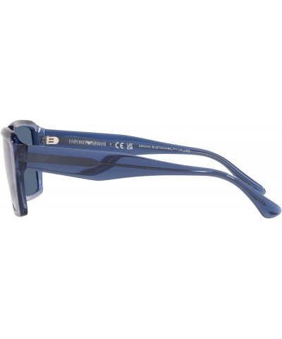 Men's Ea4186 Rectangular Sunglasses Shiny Transparent Blue/Dark Blue $34.35 Rectangular