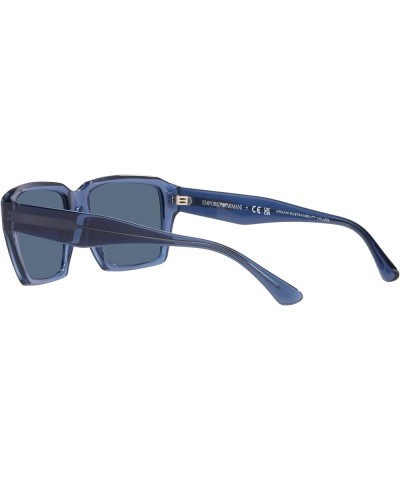 Men's Ea4186 Rectangular Sunglasses Shiny Transparent Blue/Dark Blue $34.35 Rectangular