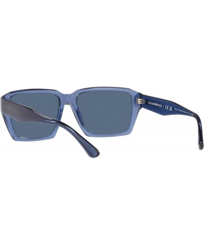 Men's Ea4186 Rectangular Sunglasses Shiny Transparent Blue/Dark Blue $34.35 Rectangular