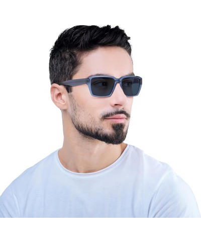 Men's Ea4186 Rectangular Sunglasses Shiny Transparent Blue/Dark Blue $34.35 Rectangular