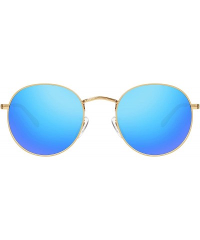 Trendy Retro Round Polarized Sunglasses for Women Men Classic Metal Frame Small Sun Glasses UV Protection Gold/Blue $9.24 Round