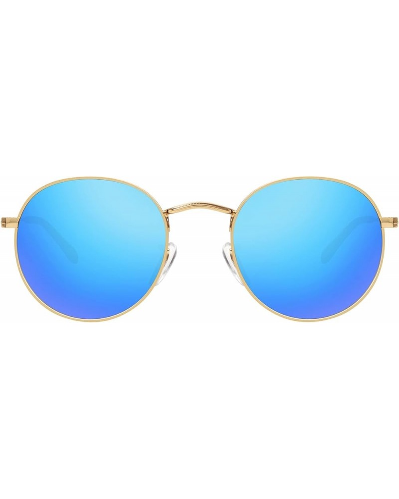 Trendy Retro Round Polarized Sunglasses for Women Men Classic Metal Frame Small Sun Glasses UV Protection Gold/Blue $9.24 Round