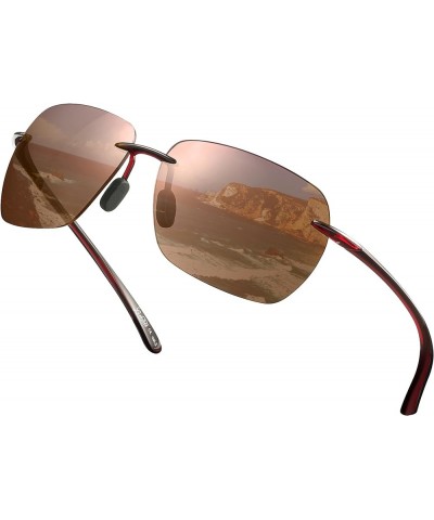 Sunglasses Men - Rimless Square Polarized Sunglasses - Lightweight Frame Sun Glasses with UV Protection Brownish Tan $14.15 R...