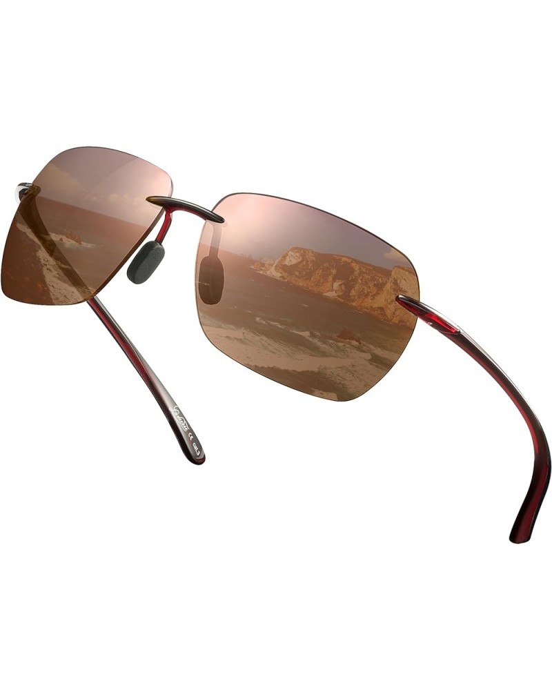 Sunglasses Men - Rimless Square Polarized Sunglasses - Lightweight Frame Sun Glasses with UV Protection Brownish Tan $14.15 R...