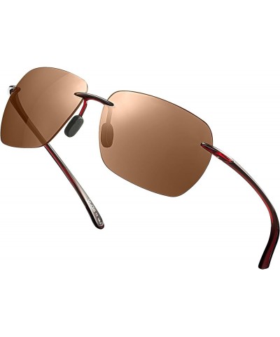 Sunglasses Men - Rimless Square Polarized Sunglasses - Lightweight Frame Sun Glasses with UV Protection Brownish Tan $14.15 R...