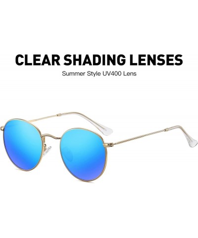 Trendy Retro Round Polarized Sunglasses for Women Men Classic Metal Frame Small Sun Glasses UV Protection Gold/Blue $9.24 Round