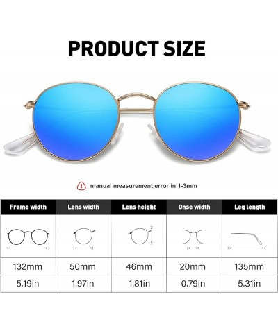 Trendy Retro Round Polarized Sunglasses for Women Men Classic Metal Frame Small Sun Glasses UV Protection Gold/Blue $9.24 Round