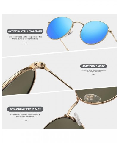 Trendy Retro Round Polarized Sunglasses for Women Men Classic Metal Frame Small Sun Glasses UV Protection Gold/Blue $9.24 Round