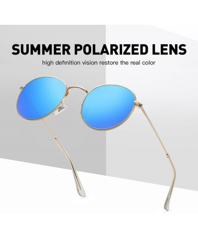 Trendy Retro Round Polarized Sunglasses for Women Men Classic Metal Frame Small Sun Glasses UV Protection Gold/Blue $9.24 Round