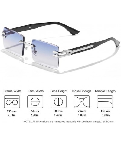 Retro Rimless Sunglasses For Men Women Punk Frameless Rectangle Cutting Sun Glasses Small Square Shades UV400 C04 Silver Grey...