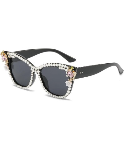 Womens Rhinestone Sunglasses Sparkling Diamond Party Sunglasses Luxury Vintage Cat Eye Sunglasses for Women Black $10.55 Cat Eye