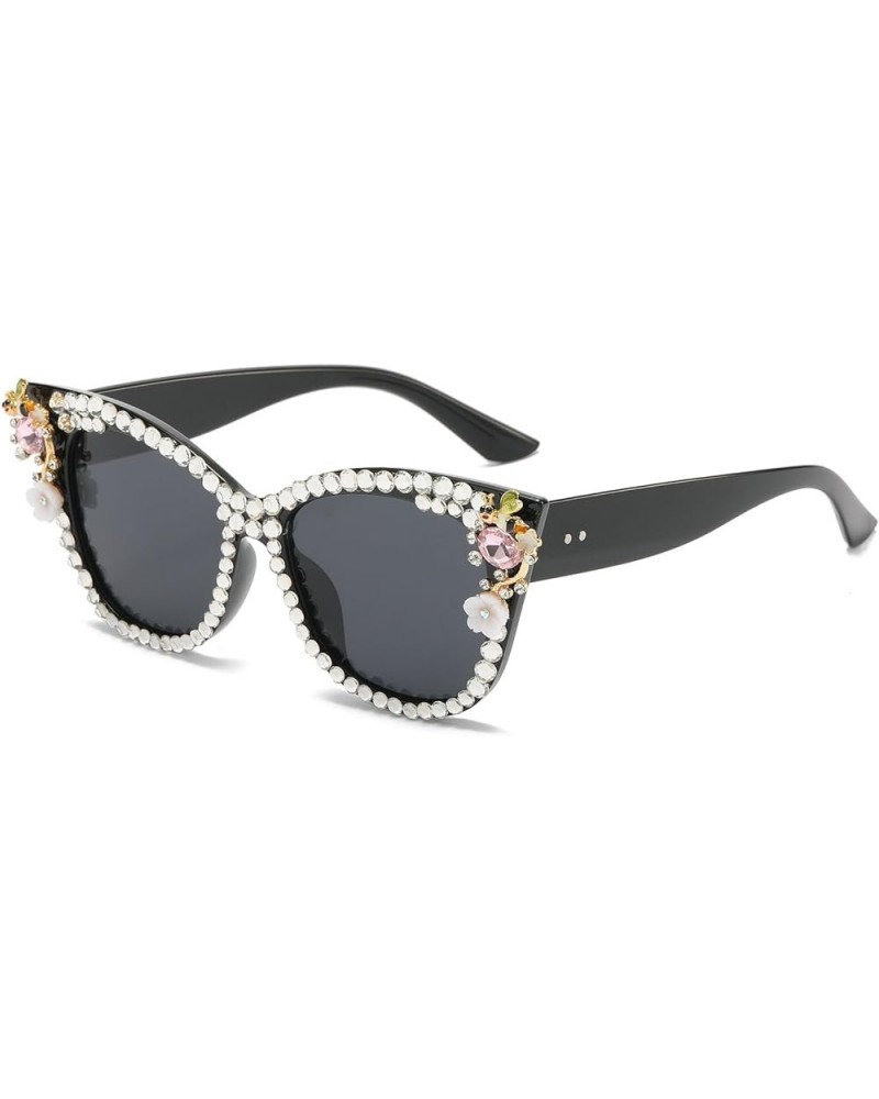 Womens Rhinestone Sunglasses Sparkling Diamond Party Sunglasses Luxury Vintage Cat Eye Sunglasses for Women Black $10.55 Cat Eye