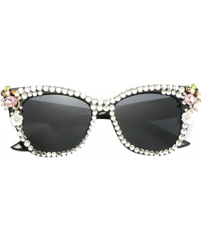 Womens Rhinestone Sunglasses Sparkling Diamond Party Sunglasses Luxury Vintage Cat Eye Sunglasses for Women Black $10.55 Cat Eye