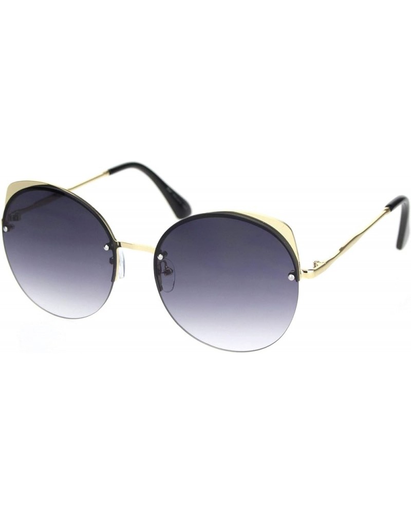 Womens Exposed Edge Round Cat Eye Brown Half Rim Sunglasses Gold Black $10.41 Round