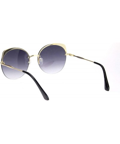 Womens Exposed Edge Round Cat Eye Brown Half Rim Sunglasses Gold Black $10.41 Round