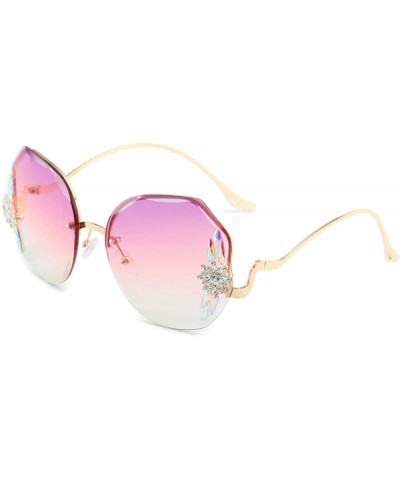 2022 Trendy Rimless Sunglasses Diamond-studded Polygon Female Ocean Film Gradient Color Glasses UV400 purple $10.97 Rimless