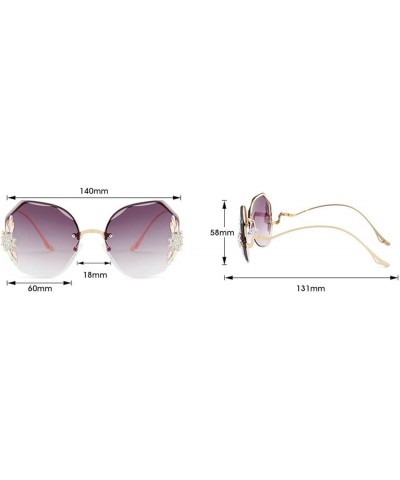 2022 Trendy Rimless Sunglasses Diamond-studded Polygon Female Ocean Film Gradient Color Glasses UV400 purple $10.97 Rimless