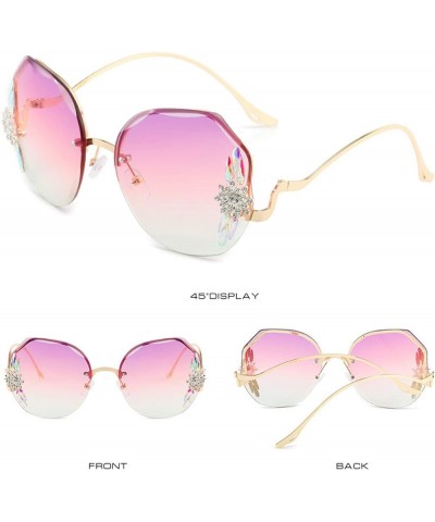 2022 Trendy Rimless Sunglasses Diamond-studded Polygon Female Ocean Film Gradient Color Glasses UV400 purple $10.97 Rimless