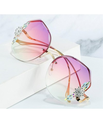 2022 Trendy Rimless Sunglasses Diamond-studded Polygon Female Ocean Film Gradient Color Glasses UV400 purple $10.97 Rimless