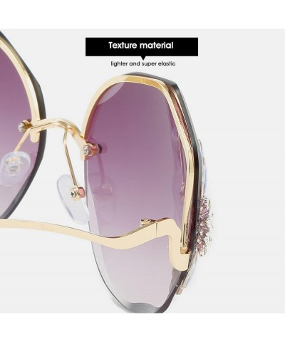 2022 Trendy Rimless Sunglasses Diamond-studded Polygon Female Ocean Film Gradient Color Glasses UV400 purple $10.97 Rimless