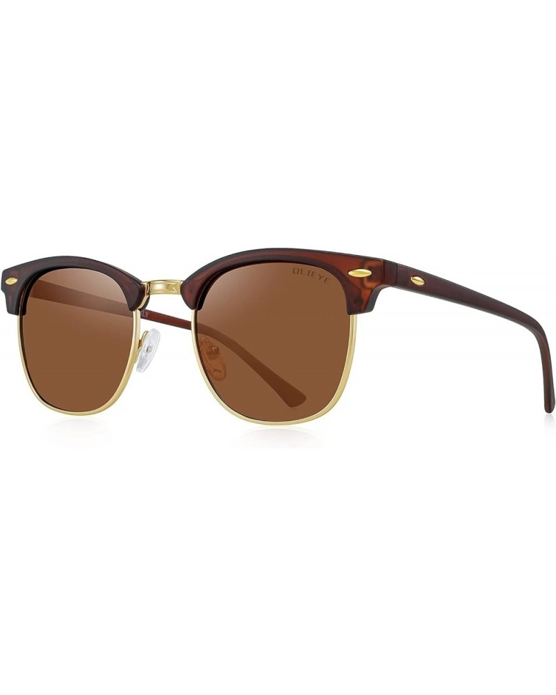 Semi-Rimless Polarized Sunglasses for Men and Women Classic Half Frame Driving Sun glasses Brown Frame/Gold Bridge/Brown Lens...