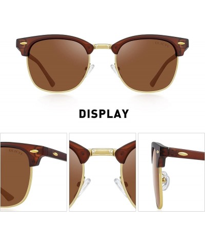 Semi-Rimless Polarized Sunglasses for Men and Women Classic Half Frame Driving Sun glasses Brown Frame/Gold Bridge/Brown Lens...