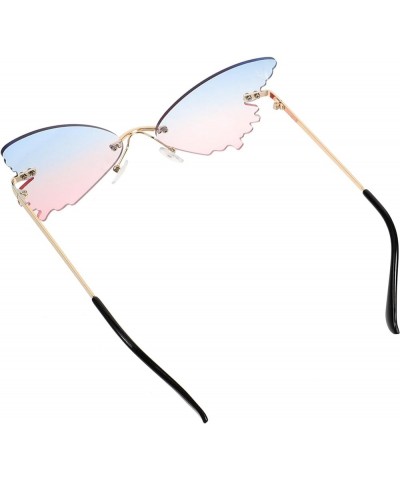 Butterfly Sunglasses, Frameless Irregular Glasses Shades Party Sun Glasses for Women Men (Blue Pink) Blue 1 $8.65 Designer