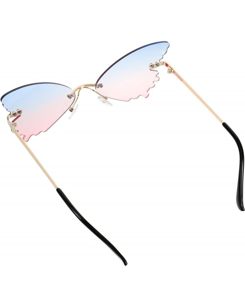 Butterfly Sunglasses, Frameless Irregular Glasses Shades Party Sun Glasses for Women Men (Blue Pink) Blue 1 $8.65 Designer