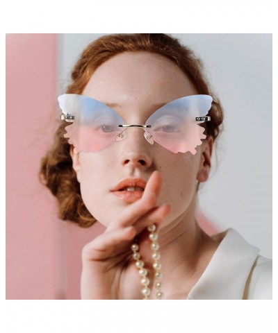 Butterfly Sunglasses, Frameless Irregular Glasses Shades Party Sun Glasses for Women Men (Blue Pink) Blue 1 $8.65 Designer