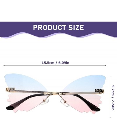 Butterfly Sunglasses, Frameless Irregular Glasses Shades Party Sun Glasses for Women Men (Blue Pink) Blue 1 $8.65 Designer