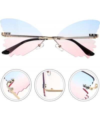 Butterfly Sunglasses, Frameless Irregular Glasses Shades Party Sun Glasses for Women Men (Blue Pink) Blue 1 $8.65 Designer