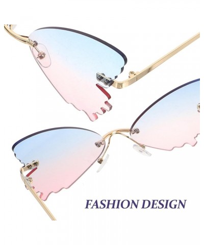 Butterfly Sunglasses, Frameless Irregular Glasses Shades Party Sun Glasses for Women Men (Blue Pink) Blue 1 $8.65 Designer