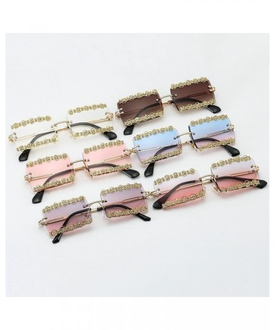 Rimless Rectangle Sunglasses for Women/Men with Diamonds Cut Edge Square Sun Glasses Fashion Retro Metal Frame Eyeglasses Pin...